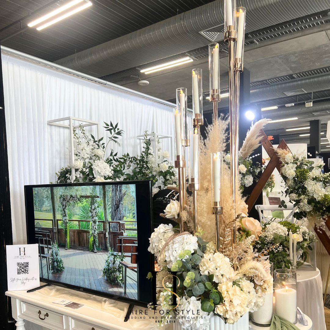 Tall Candelabra with Faux Florals and Pampas Grass