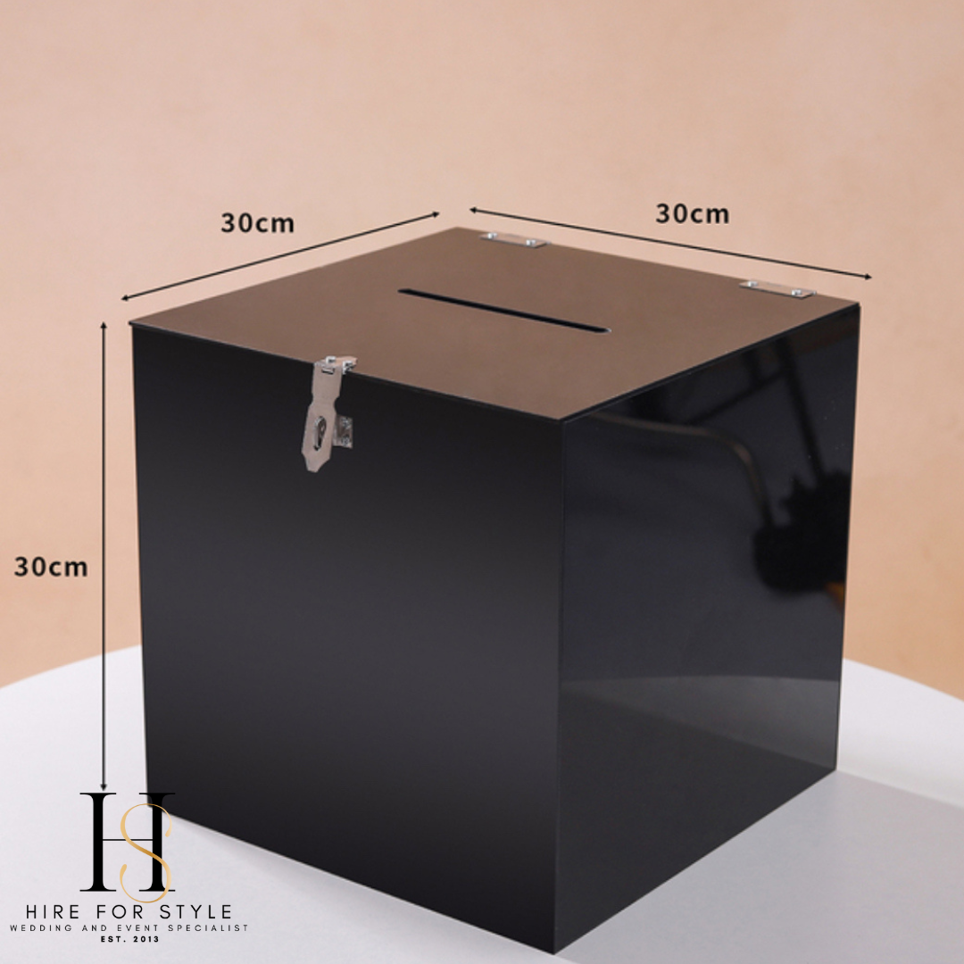Black Acrylic Wishing Well Box Hire with Personalised Decal