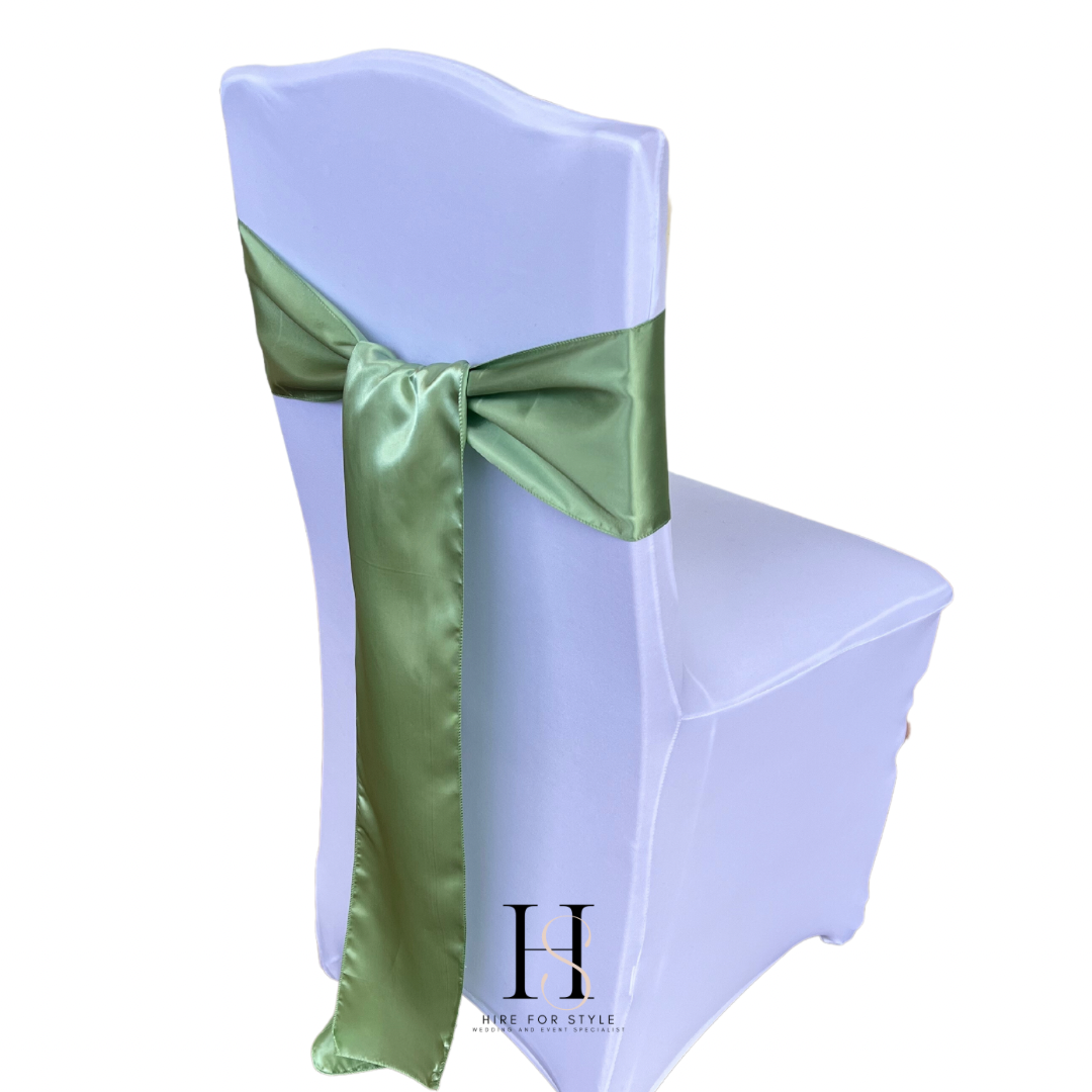 Sage Green Satin Chair Sash HIRE