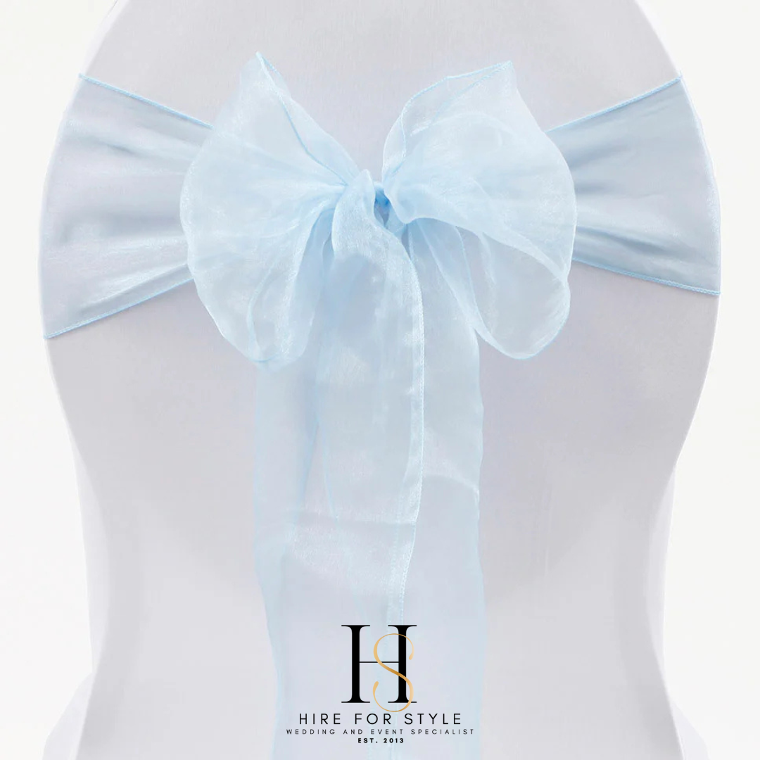 Light Blue Organza Chair Sash HIRE