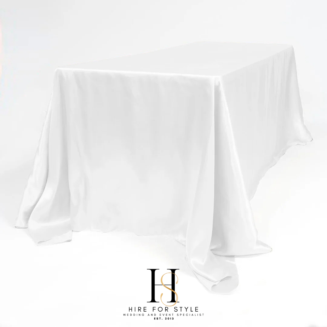 Large White Satin Table Overlay Hire