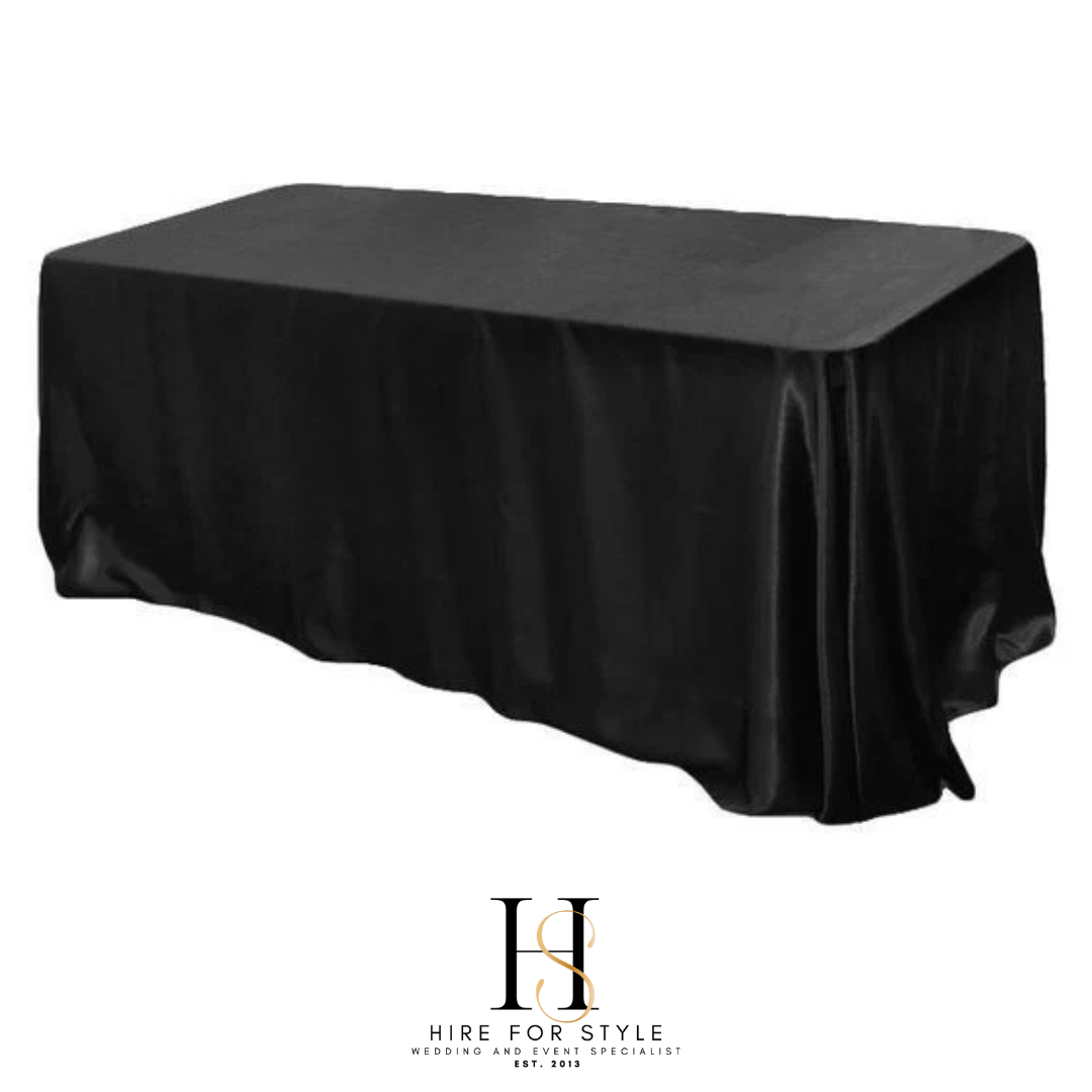 Black Satin Rectangle Table Overlay HIRE