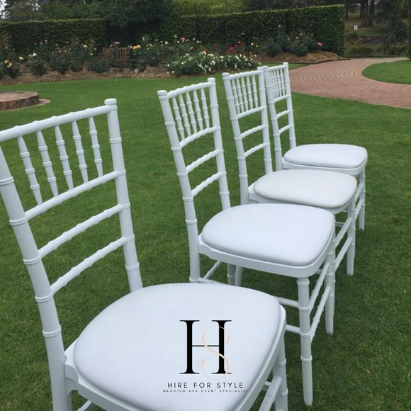 White Tiffany Chair with White Cushion HIRE