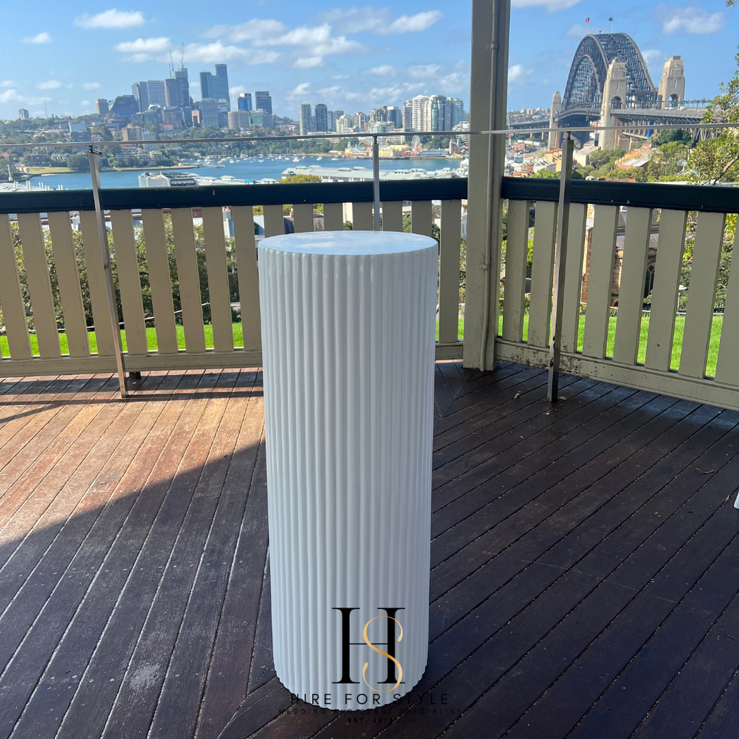 Fibreglass Ripple Plinth Round Gloss White 90cm H