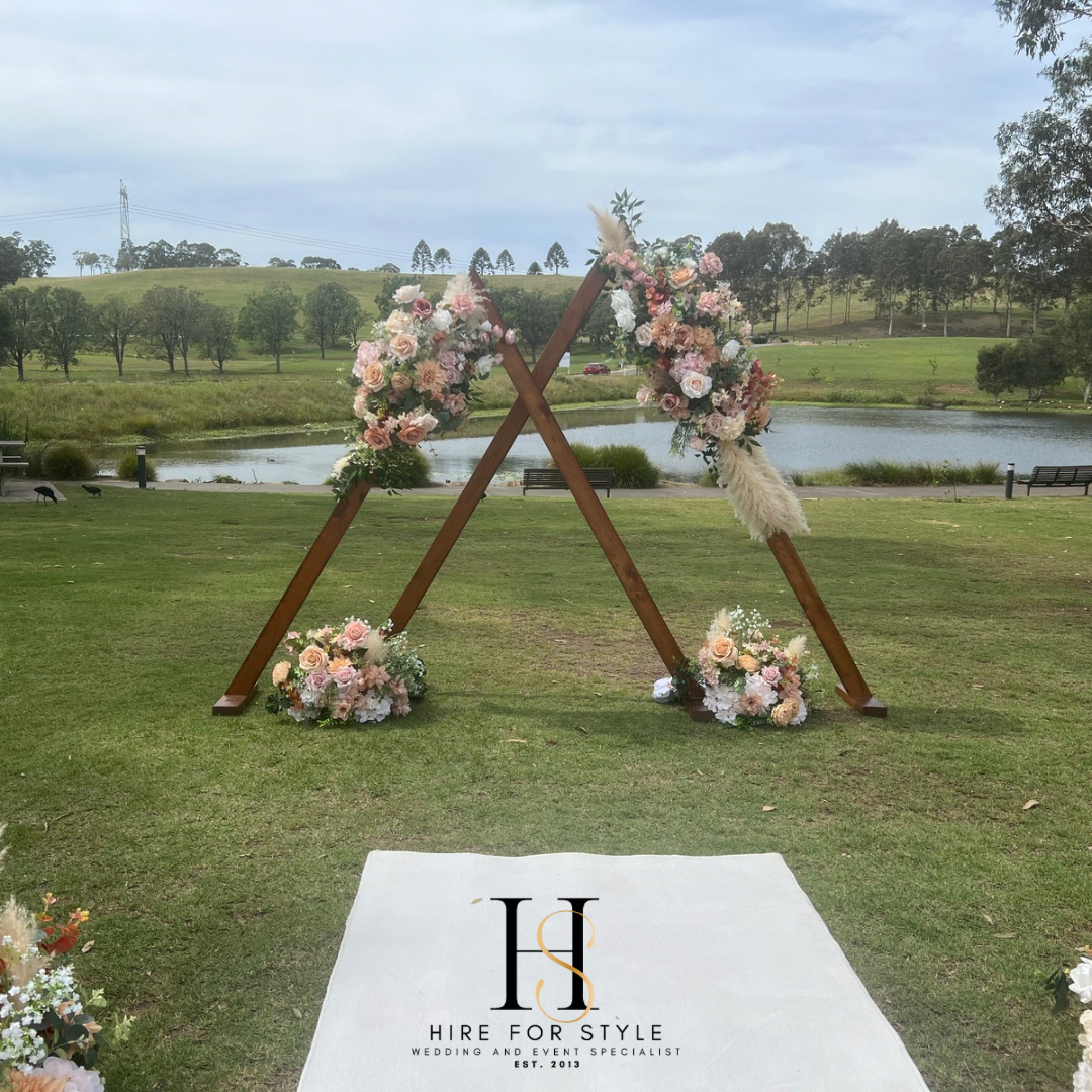 T104 Double Triangle with Cross Back Chairs and Florals EXPO SPECIAL