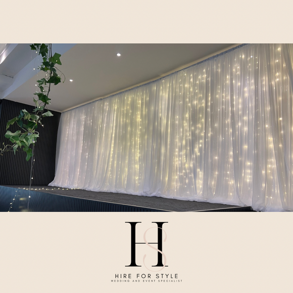 Bridal and Event Backdrop White Satin with Fairy Lights