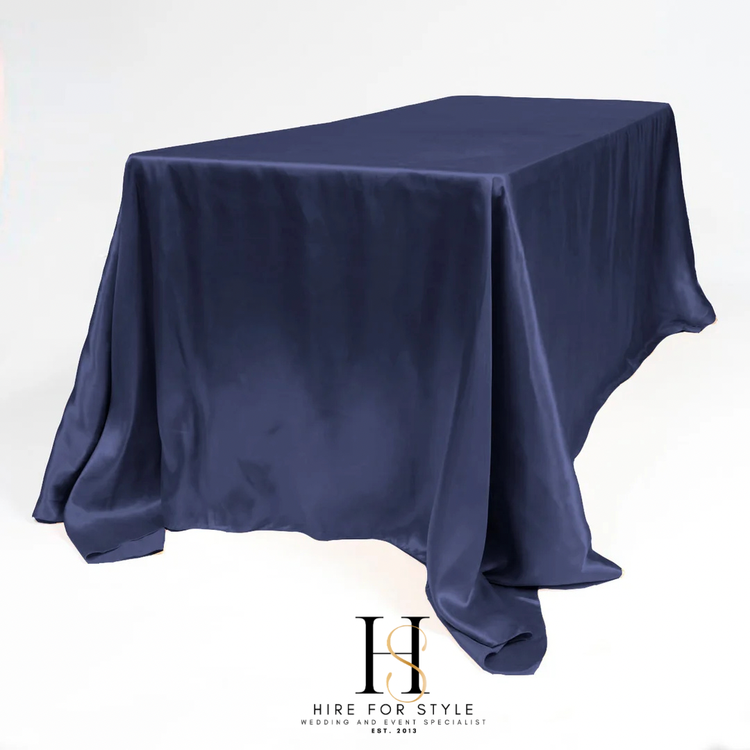 Navy Blue Satin 3m Rectangle Table Overlay HIRE