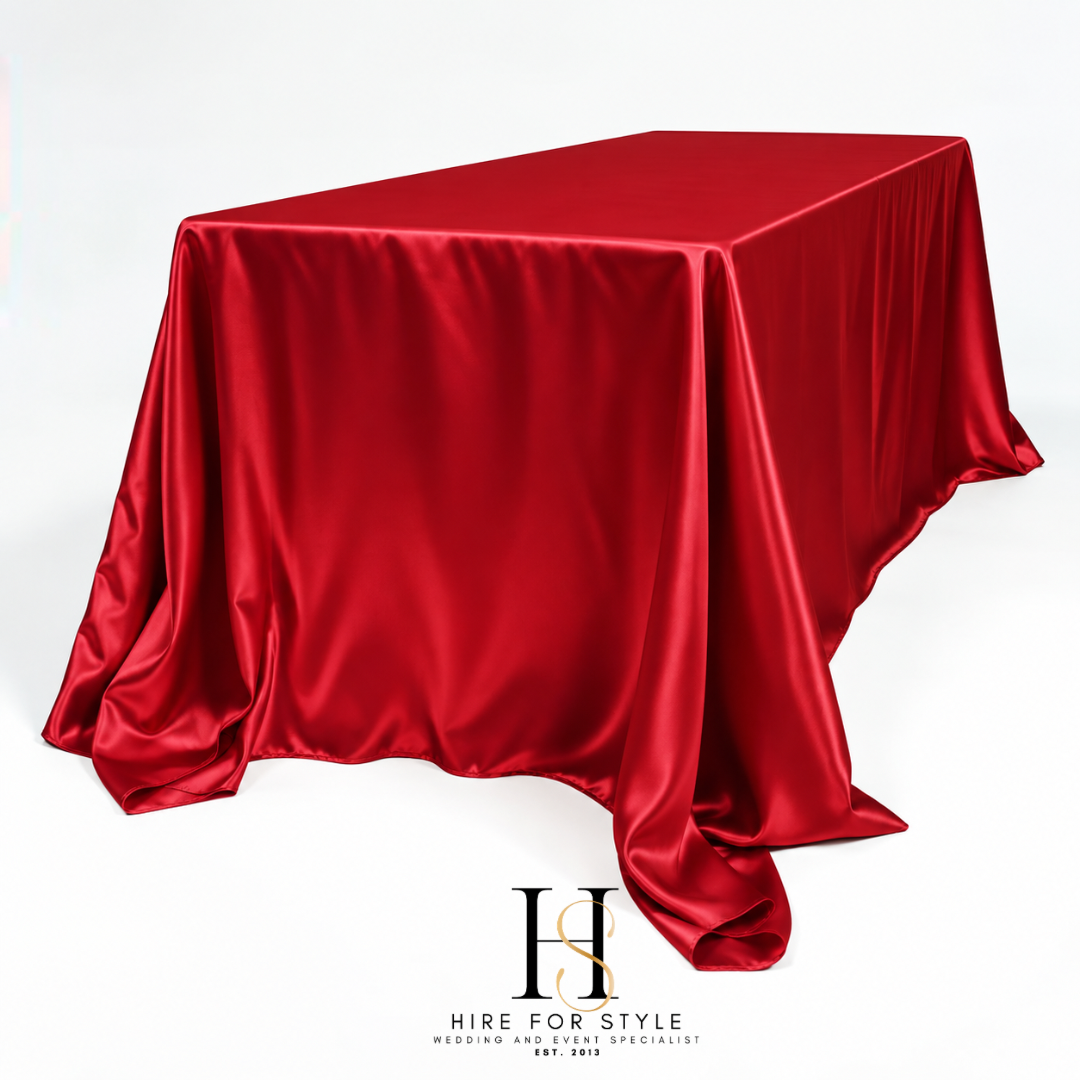 Red Satin 3m Rectangle Table Overlay HIRE