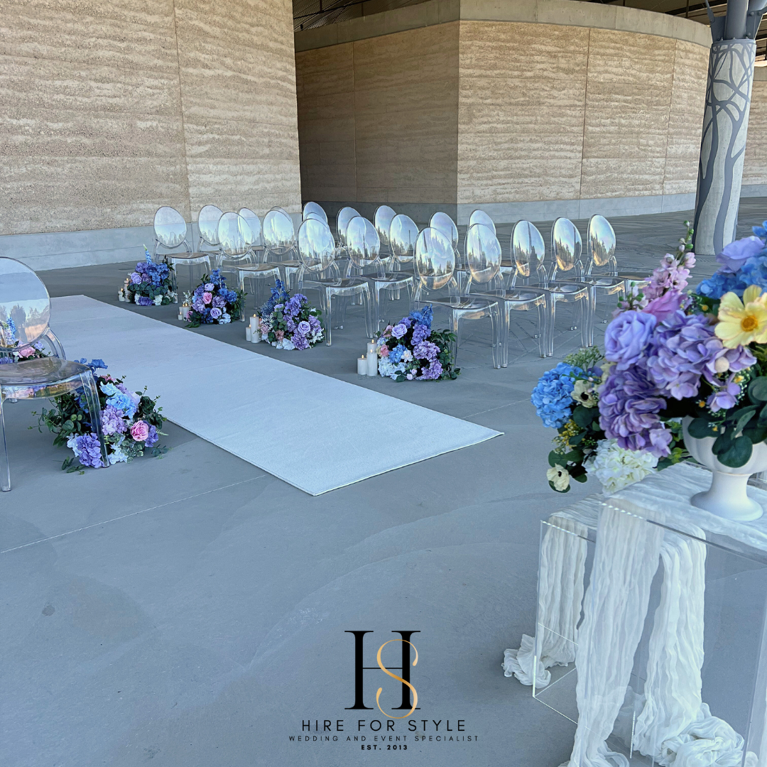 GC102 Wedding Package with acrylic Ghost Chairs and Floral Alter