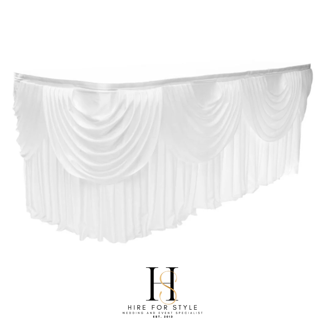 3m White Satin Table Skirting HIRE