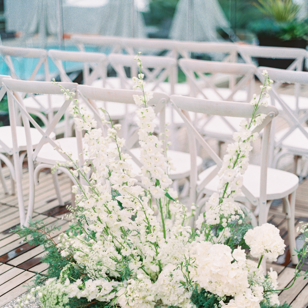 A103 Wedding Ceremony Package with Arbour, Carpet & White Crossback Chairs