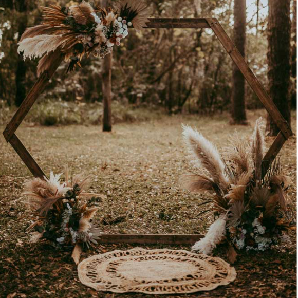 A104 A Touch of Boho Wedding Ceremony with Hexagon Arbour and Gladiator Chairs