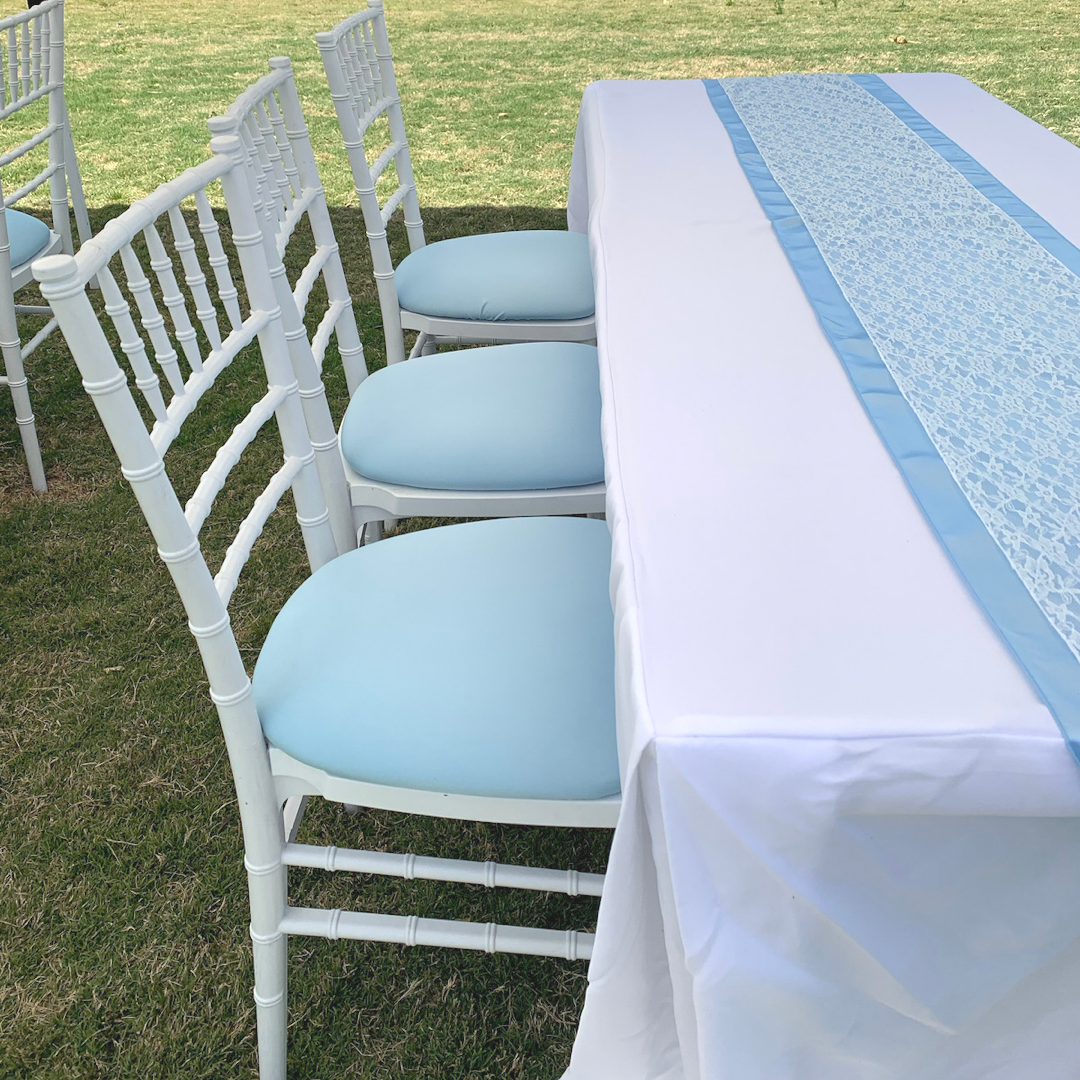 Light Blue Satin Table Runner HIRE