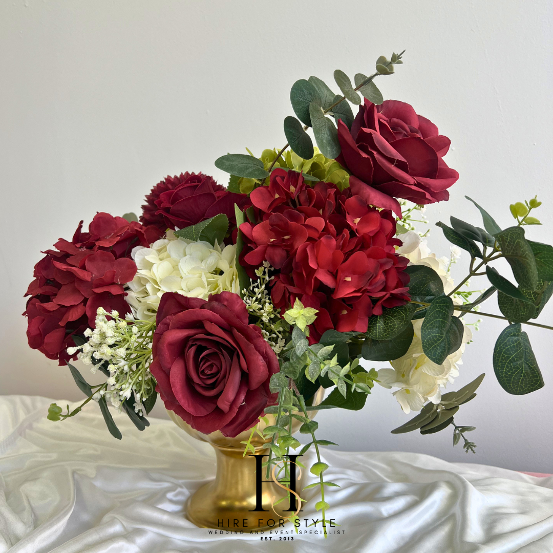 Compote Vase with Faux Florals and LED Table Lamps