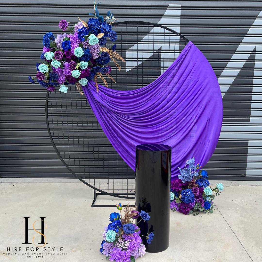 Black Round Mesh Backdrop Package with Faux Florals