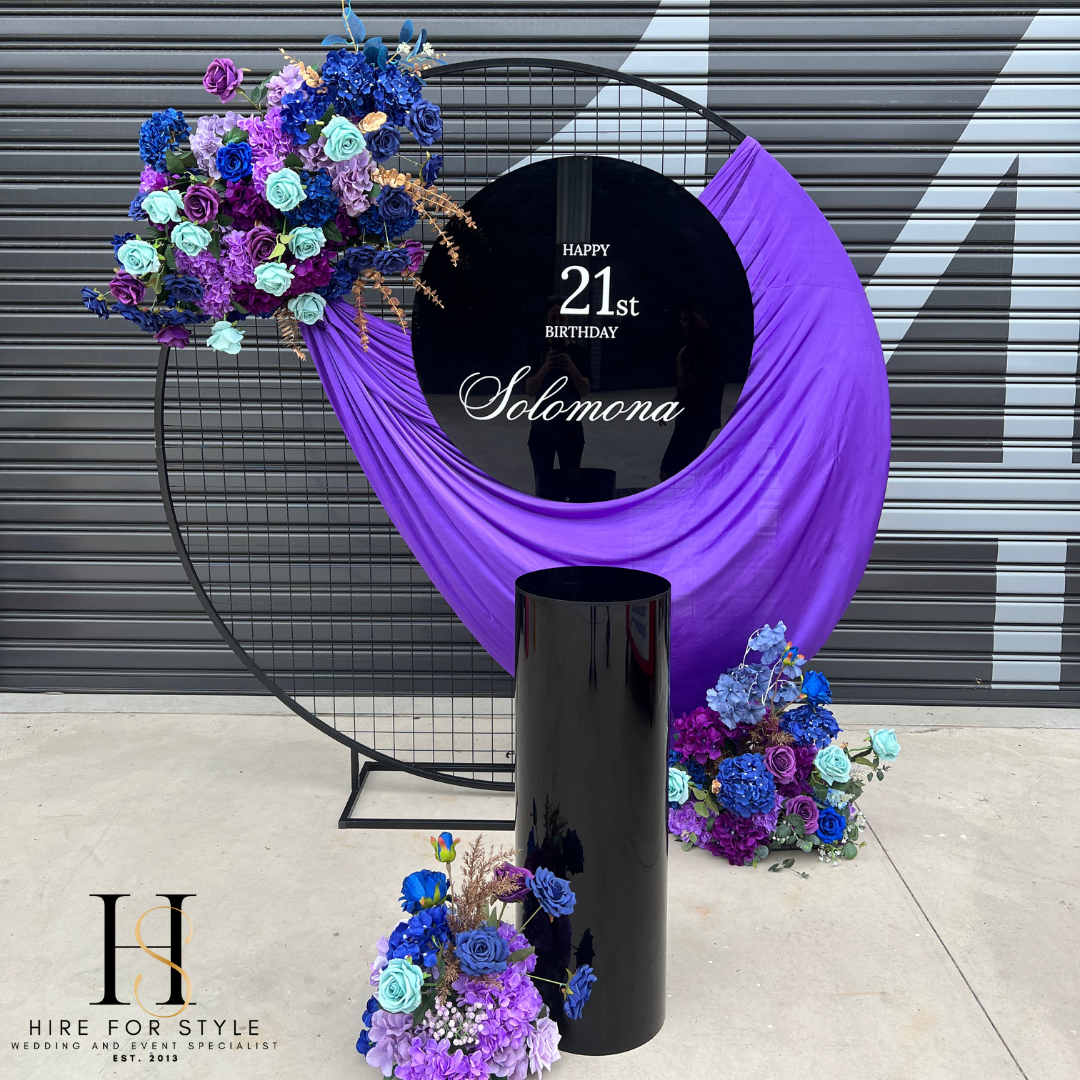 Black Round Mesh Backdrop Package with Faux Florals