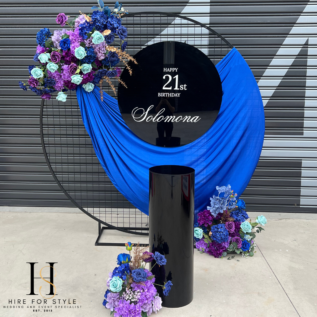 Black Round Mesh Backdrop Package with Faux Florals