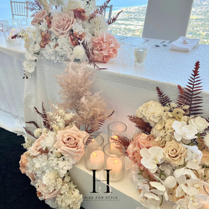 Bridal Table with White Sequin Overlay, Florals & Candles