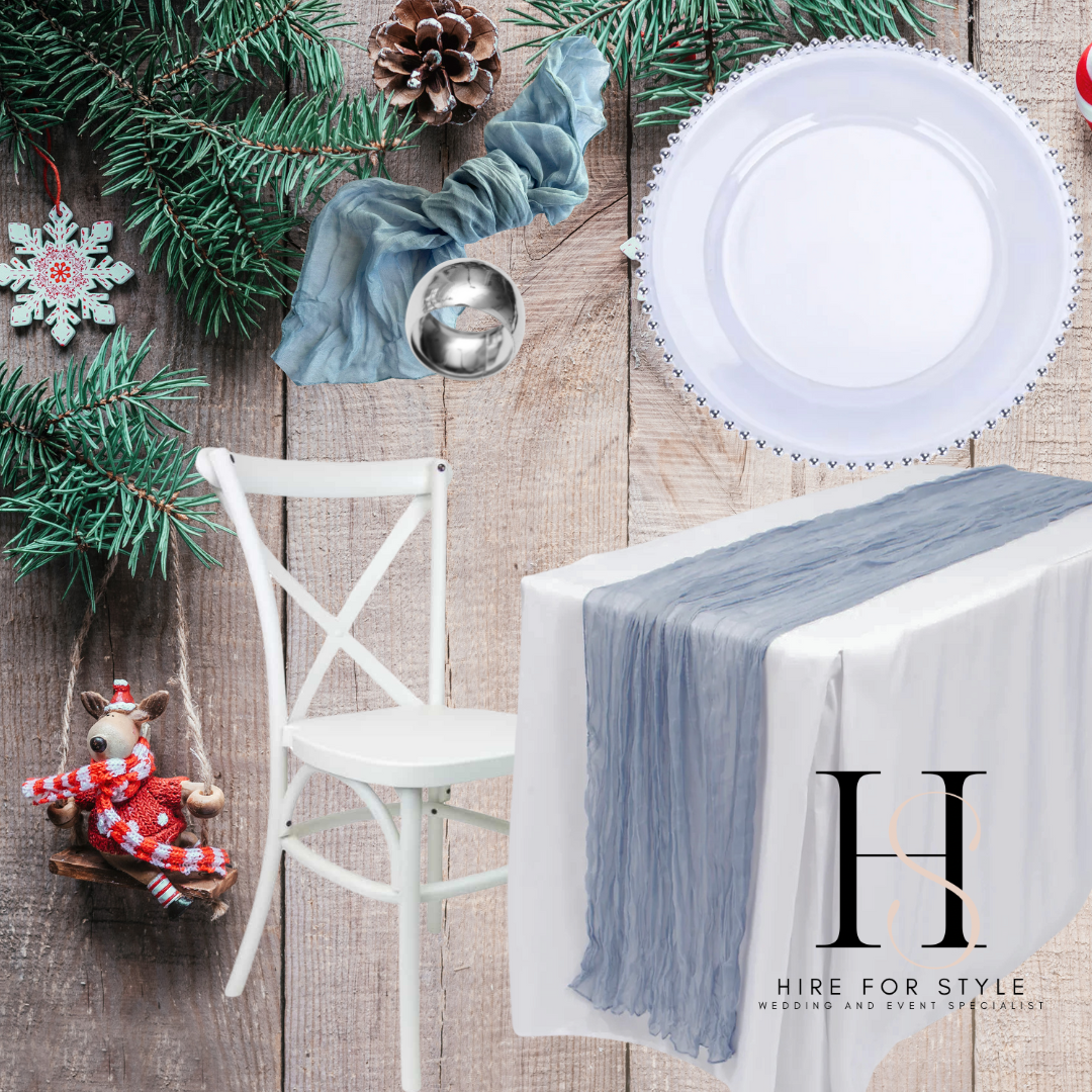 C103 Dusty Blue Cheesecloth Christmas Dining Package