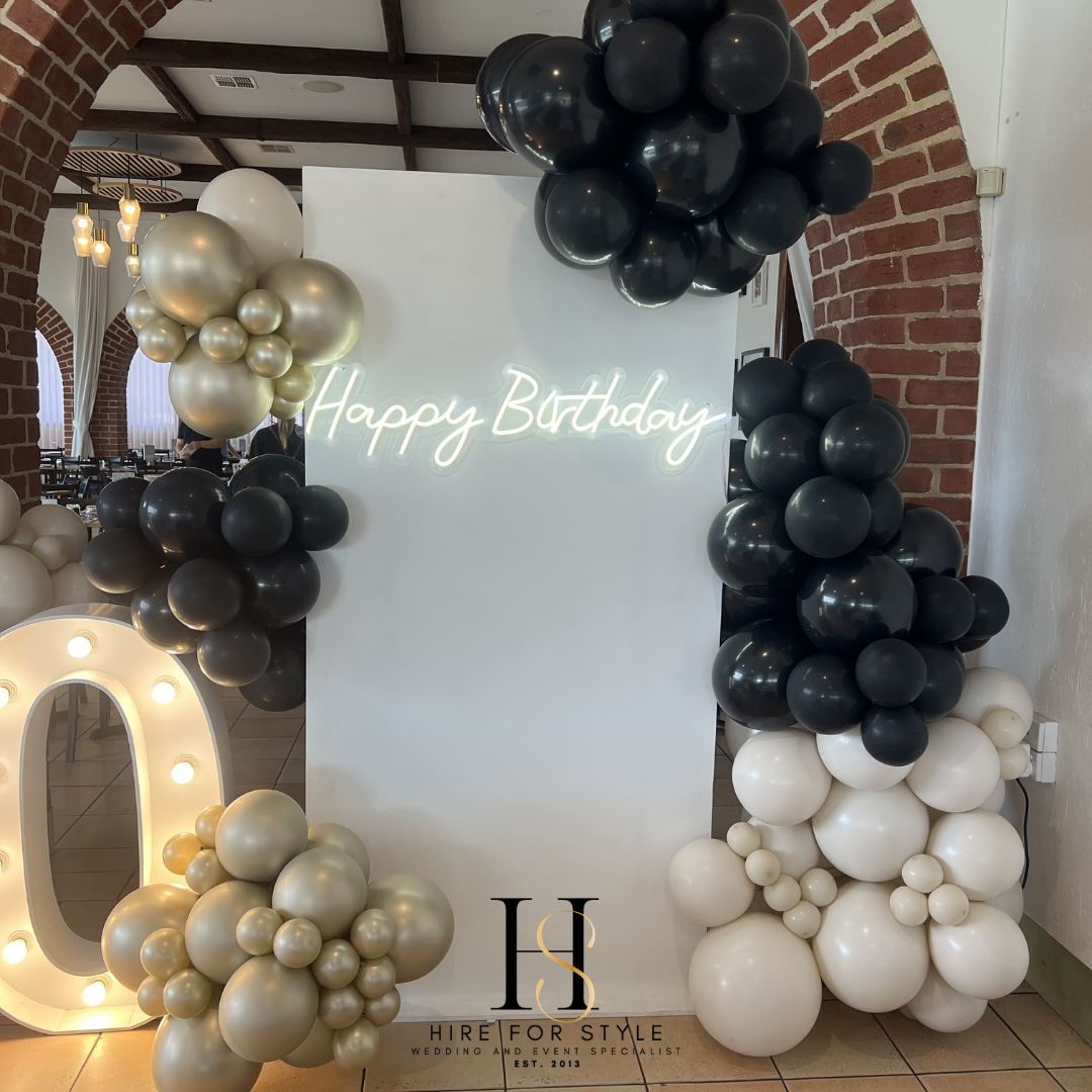 Rectangle Backdrop with Balloons and LED Sign