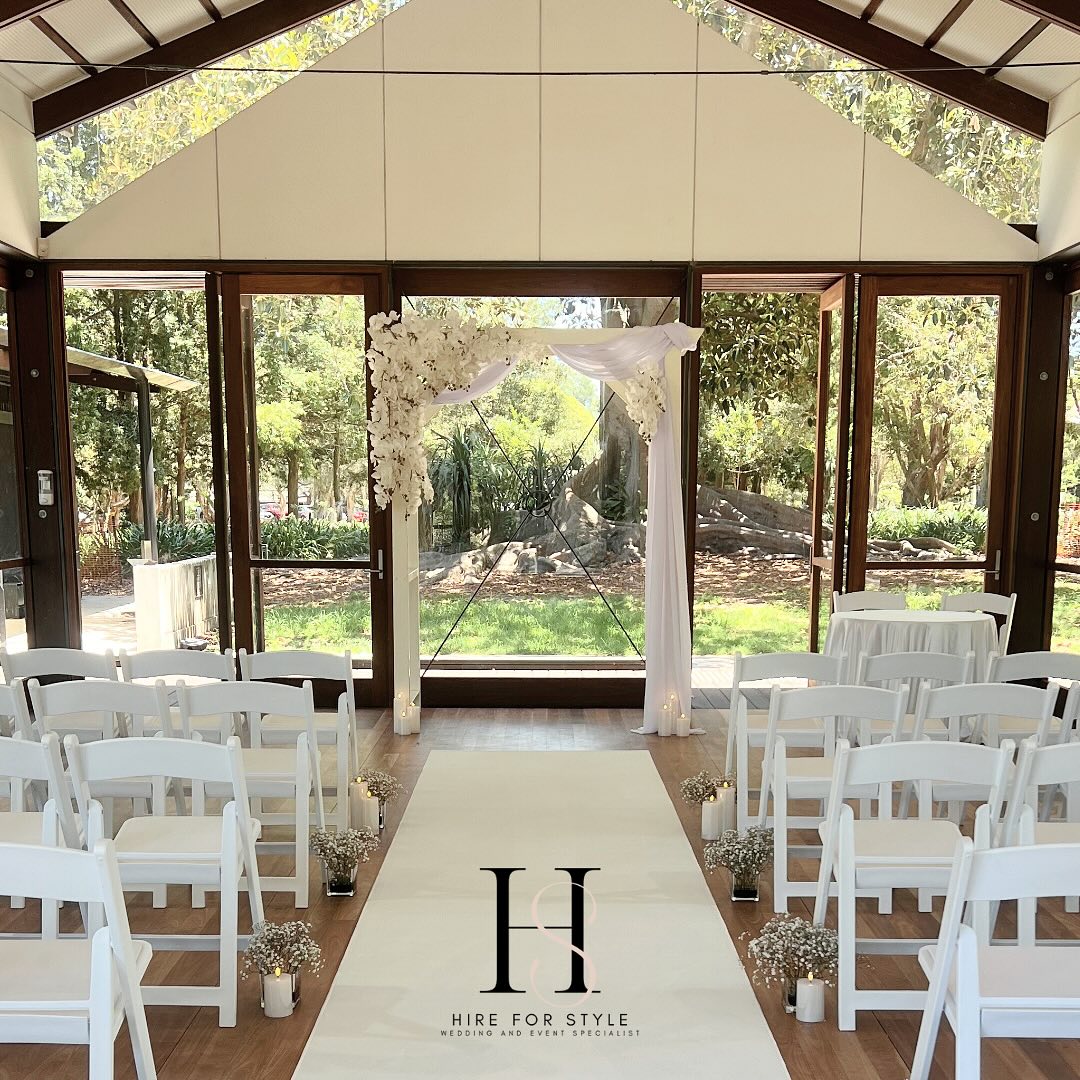 White Wooden Arch with Silk Orchids and Draping