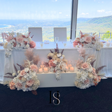 Bridal Table with White Sequin Overlay, Florals & Candles