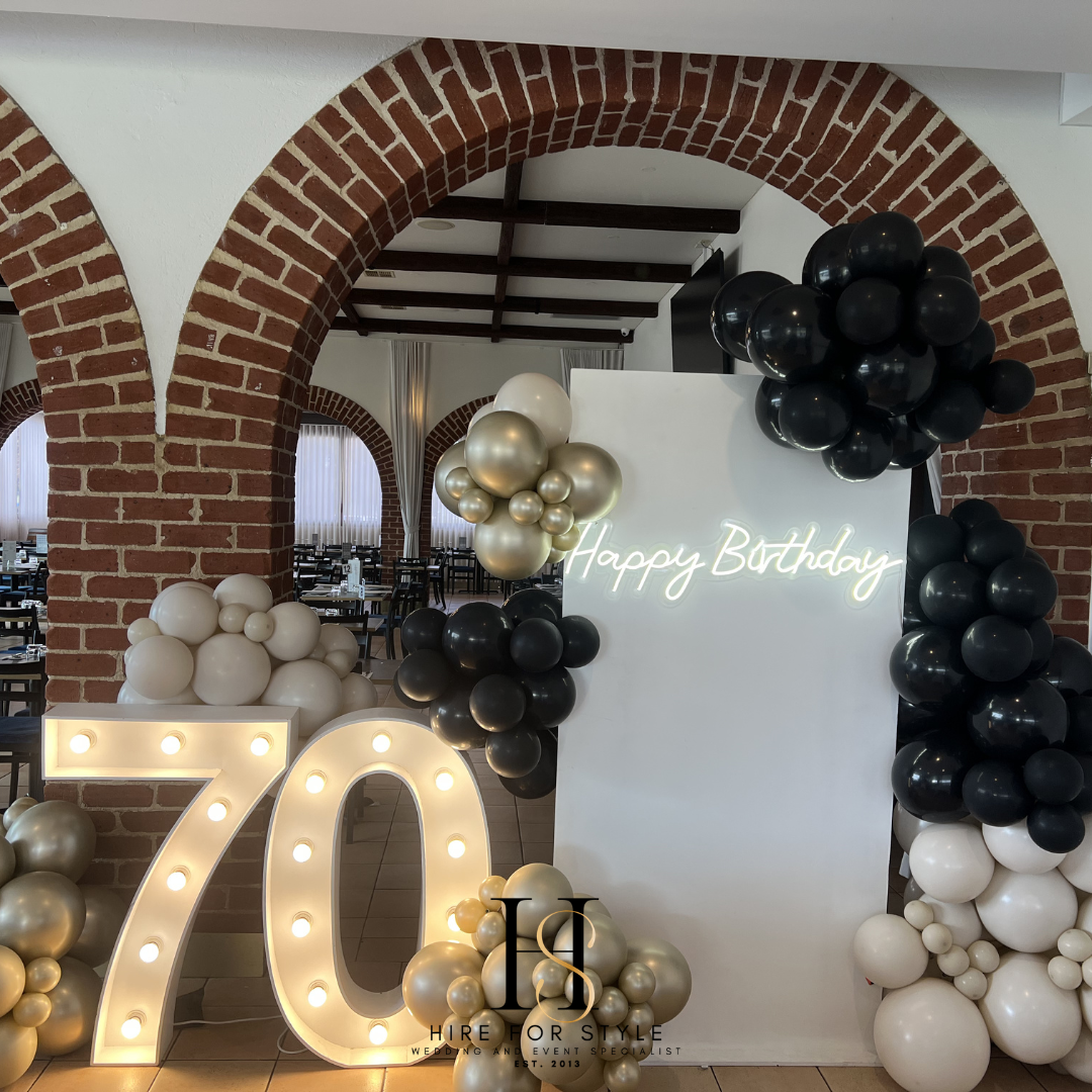 Rectangle Backdrop with Balloons and LED Sign