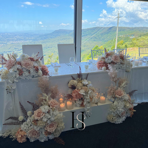 Bridal Table with White Sequin Overlay, Florals & Candles