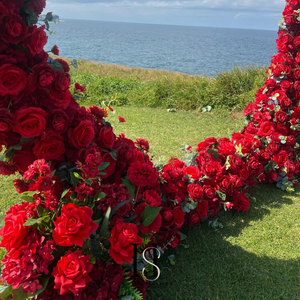 Round Red Rose Infinity Wedding Ceremony Backdrop with Silk and Fabric Florals plus Service Fee