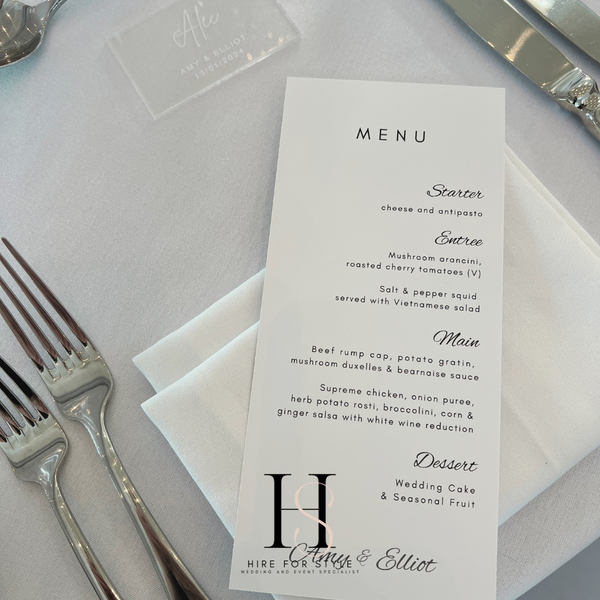 Individual Set Menu Individual Guest Menus - Design & Print - Size DL – Hire For Style