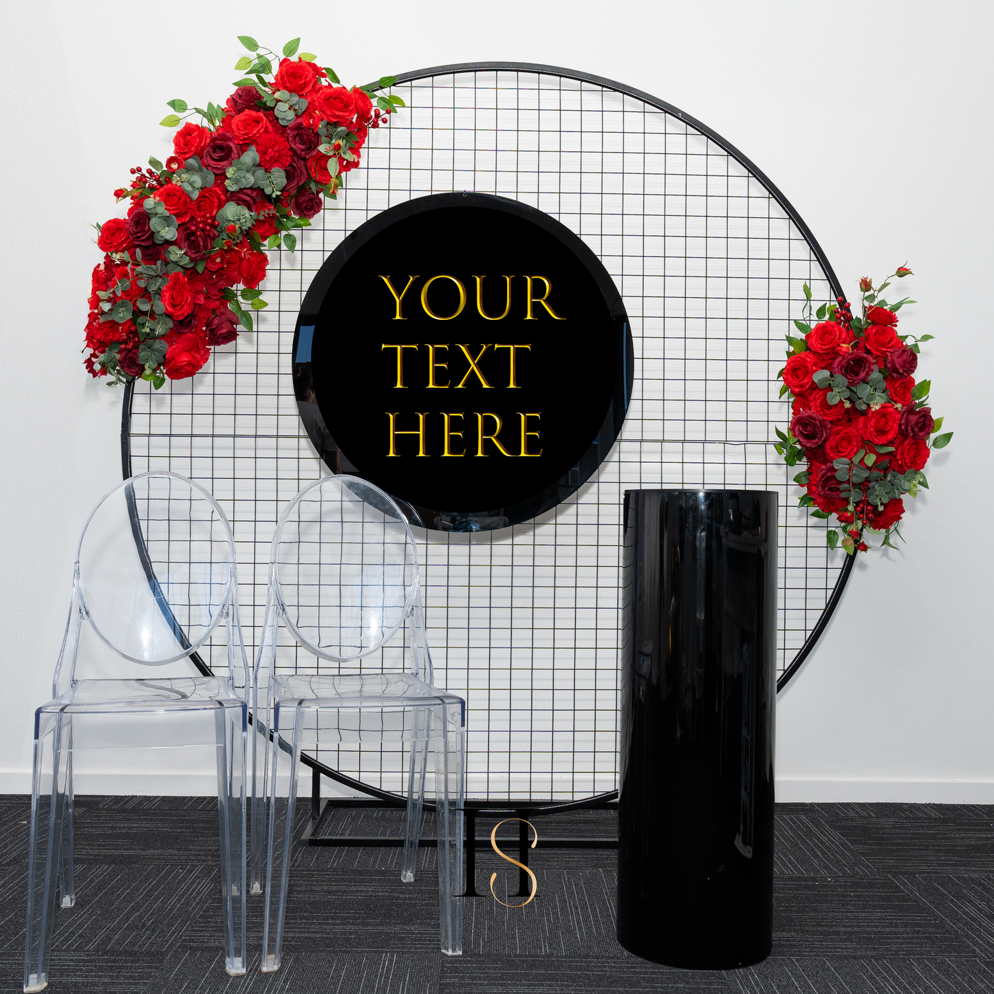 DIY Package Black Round Mesh Backdrop with Red Florals