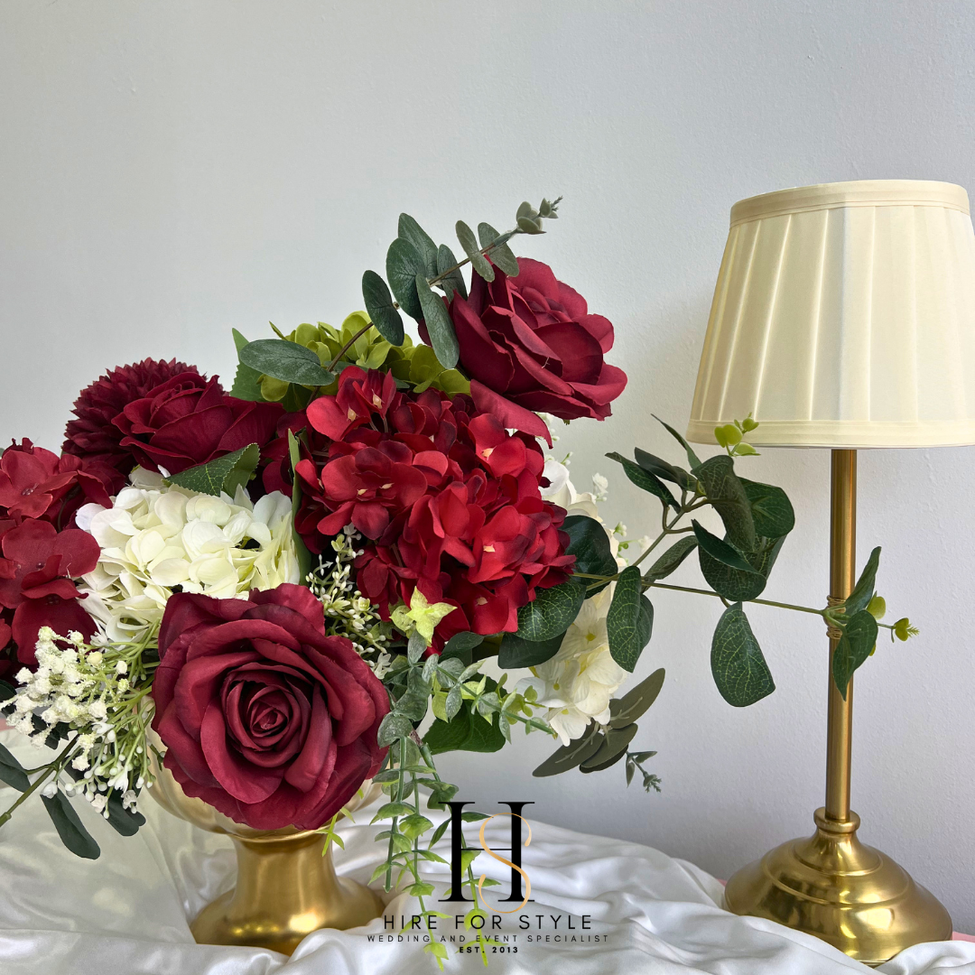 Compote Vase with Faux Florals and LED Table Lamps