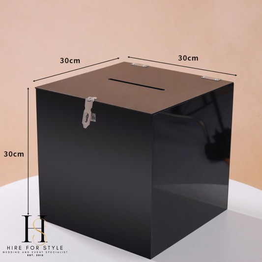 Black Acrylic Wishing Well Box Hire with Personalised Decal