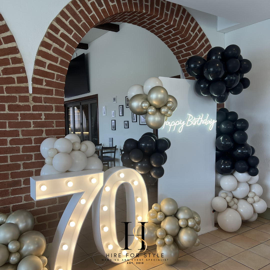 Rectangle Backdrop with Balloons and LED Sign