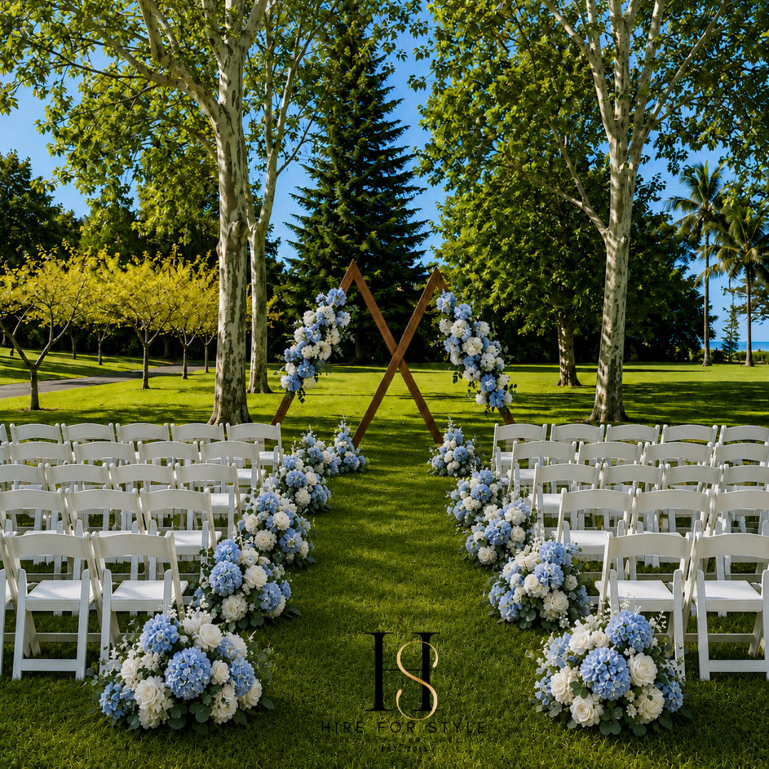 T105 Triangle Pair Wedding Arbour with 42 Gladiator Folding Chairs Wedding Package