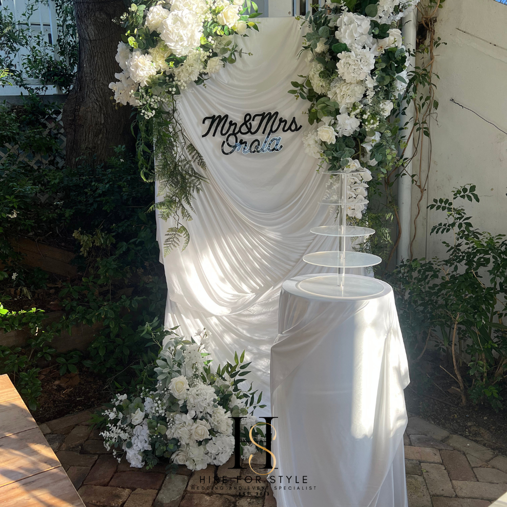 Draped Backdrop Package with Florals – Hire For Style
