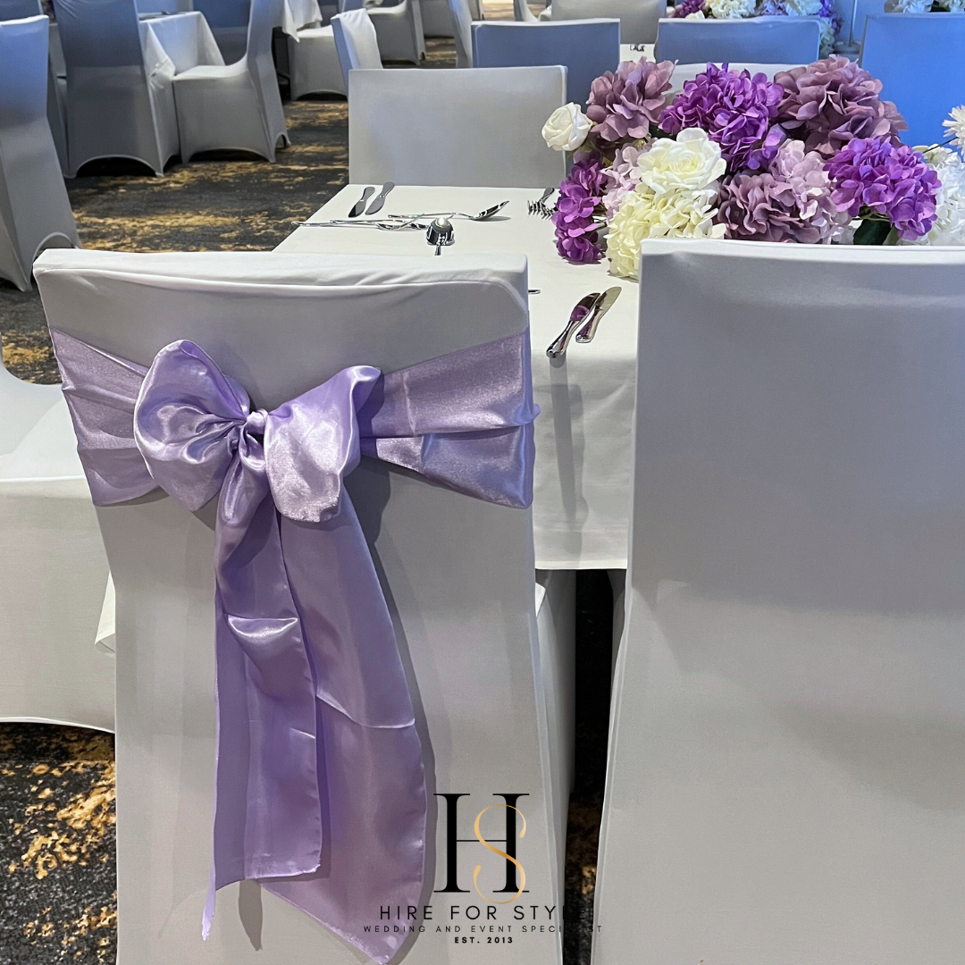 Lavender Purple Satin Chair Sash Hire