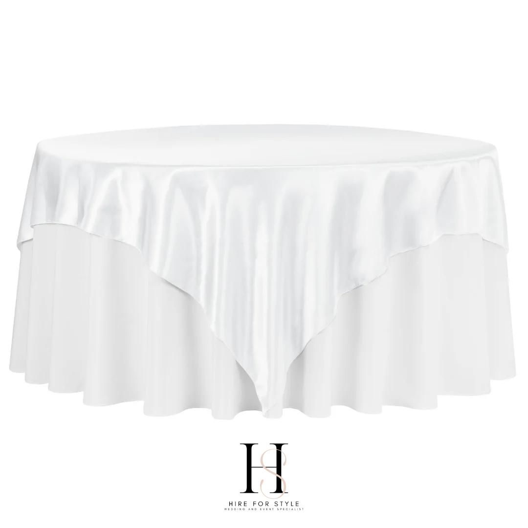 Square 230cm Medium White Satin Table Overlay