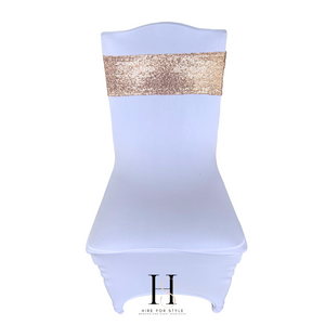 Rose Gold Sequin Lycra Chair Band HIRE