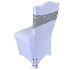 Silver Sequin Lycra Chair Band HIRE