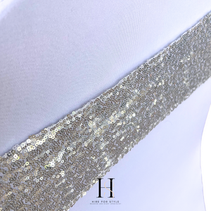 Silver Sequin Lycra Chair Band HIRE