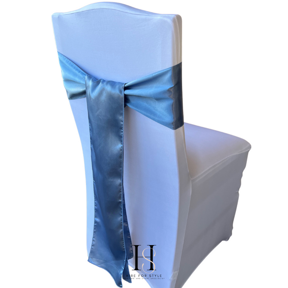 Dusty Blue Satin Chair Sash HIRE