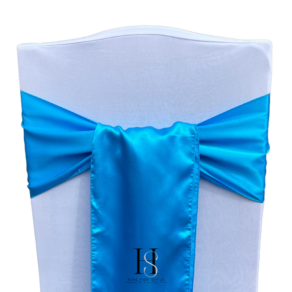 Bright Blue Satin Chair Sash HIRE