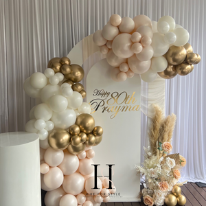 Double Arch White Backdrop with Balloons & Florals Package