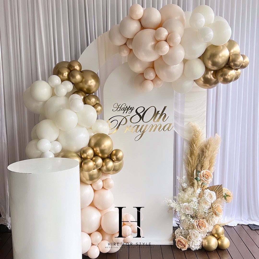 Double Backdrop Double Arch White Backdrop with Balloons & Florals Package – Hire For Style