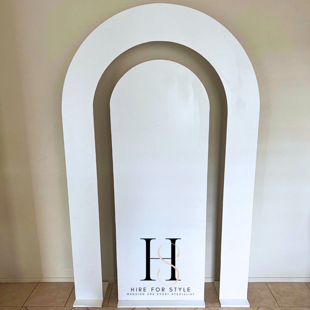 White Double Arch Backdrop HIRE