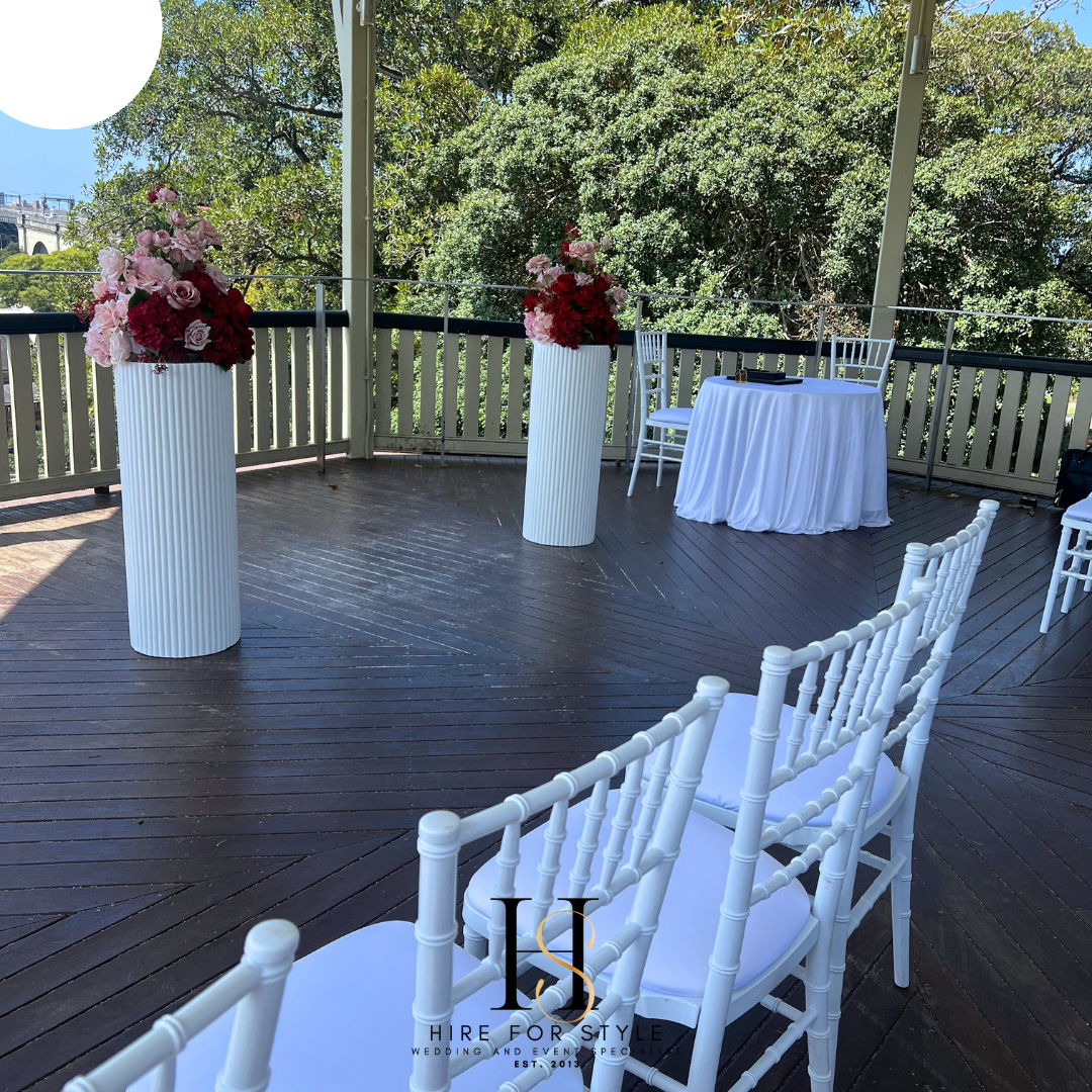 Plinth Alter with Florals and Tiffany Chairs Package