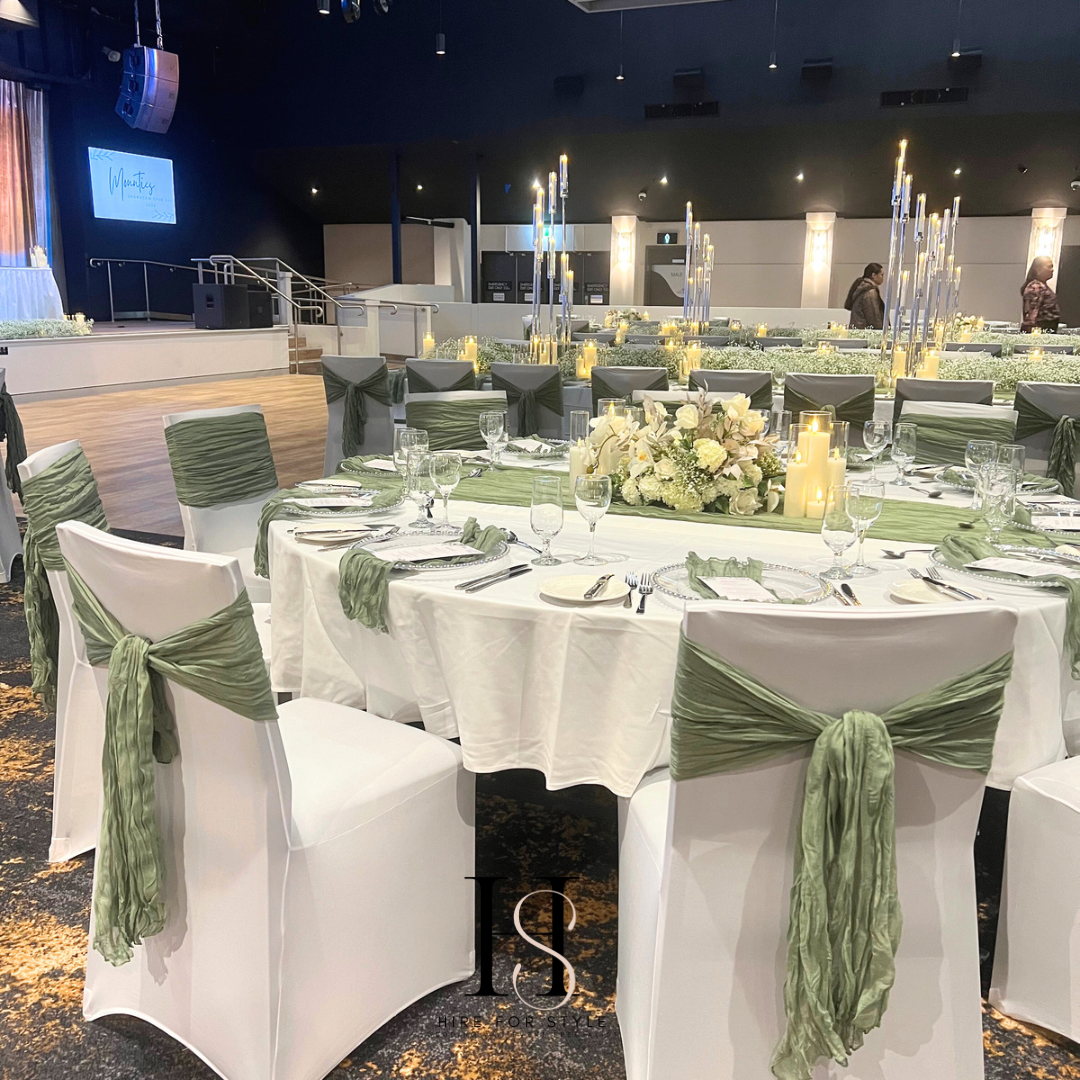 Eucalyptus Green Cheesecloth Sash Hire