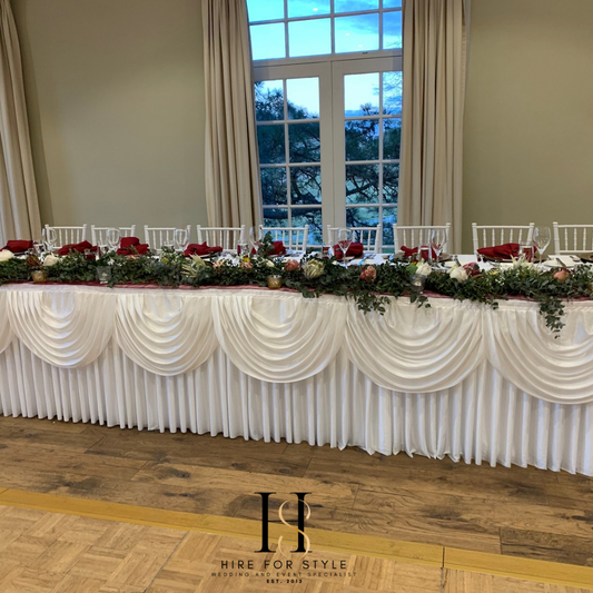 6m White Satin Table Skirting HIRE