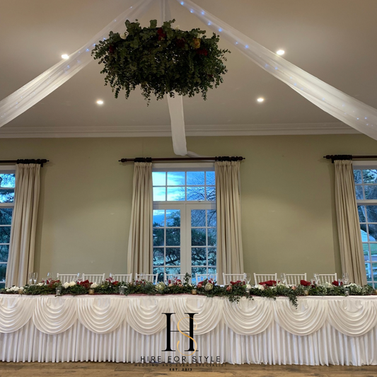 8m White Satin Table Skirting HIRE